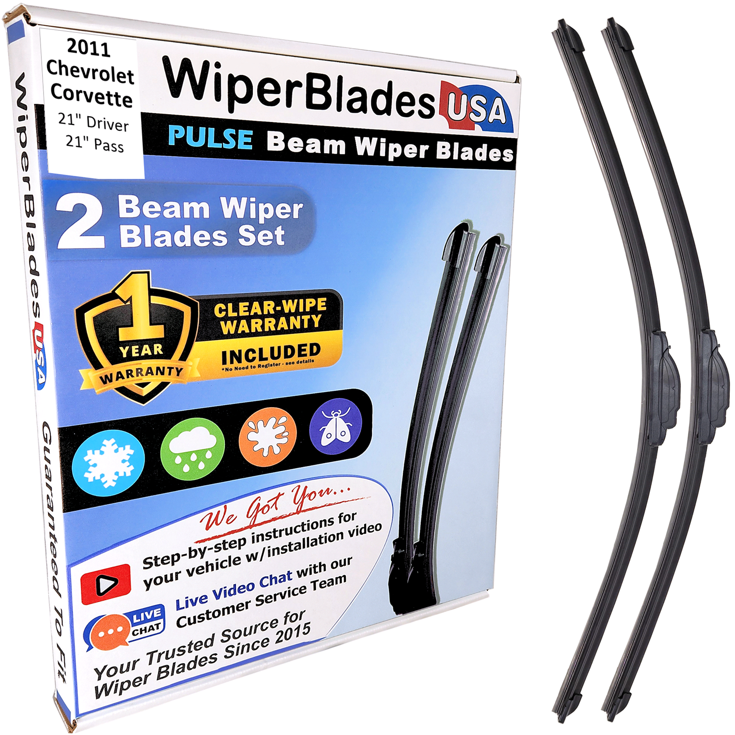 2011 Chevrolet Corvette Wiper Blades w/1yr Wear Warranty (Set of 2) Wipers - Image 6