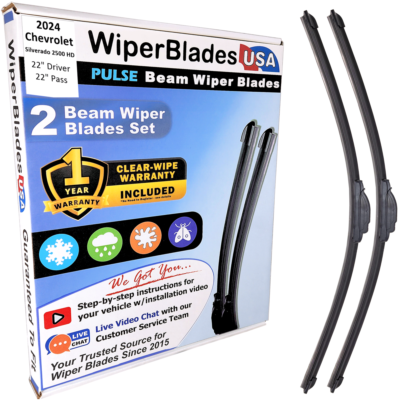 2024 Chevrolet Silverado 2500 HD Wiper Blades w/1yr Warranty (Set of 2) Wipers - Image 6