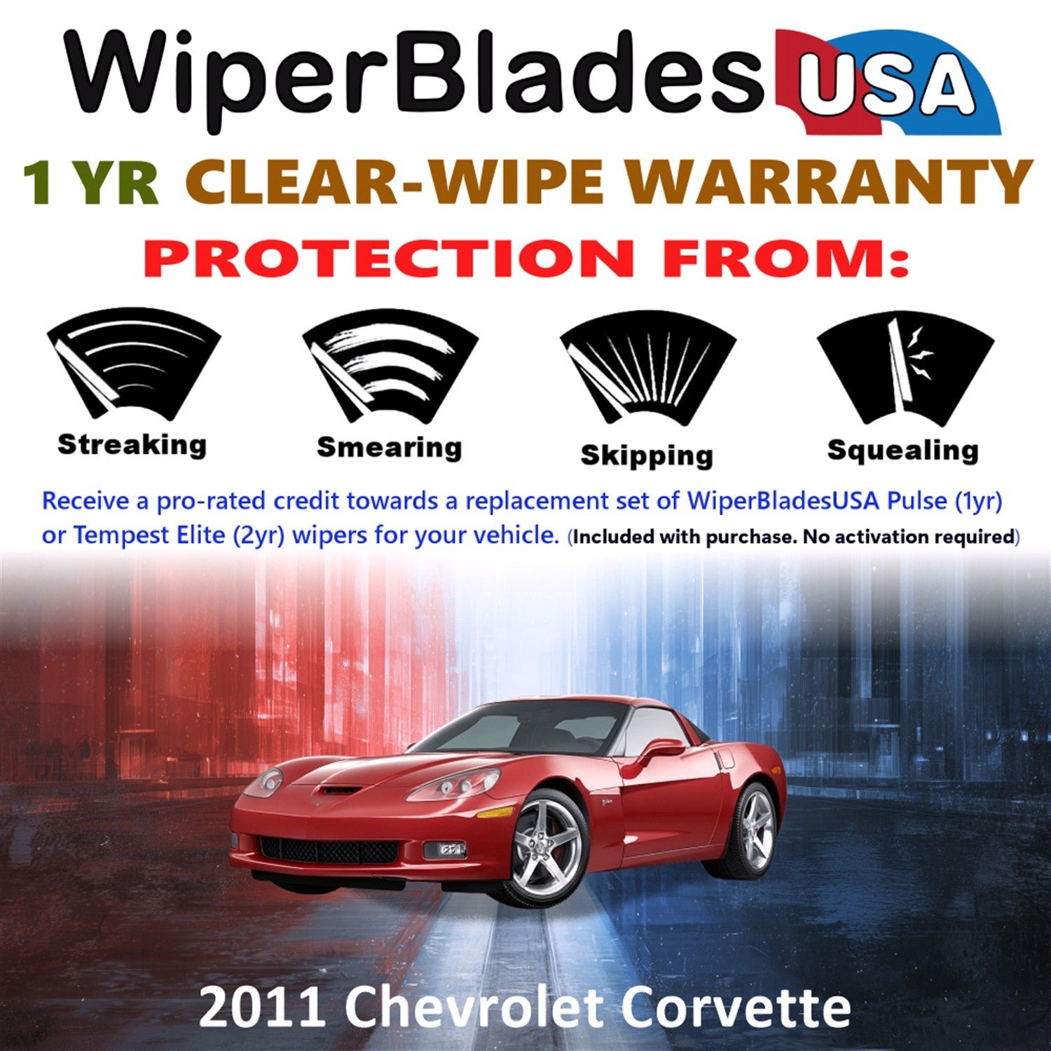 2011 Chevrolet Corvette Wiper Blades w/1yr Wear Warranty (Set of 2) Wipers - Image 2