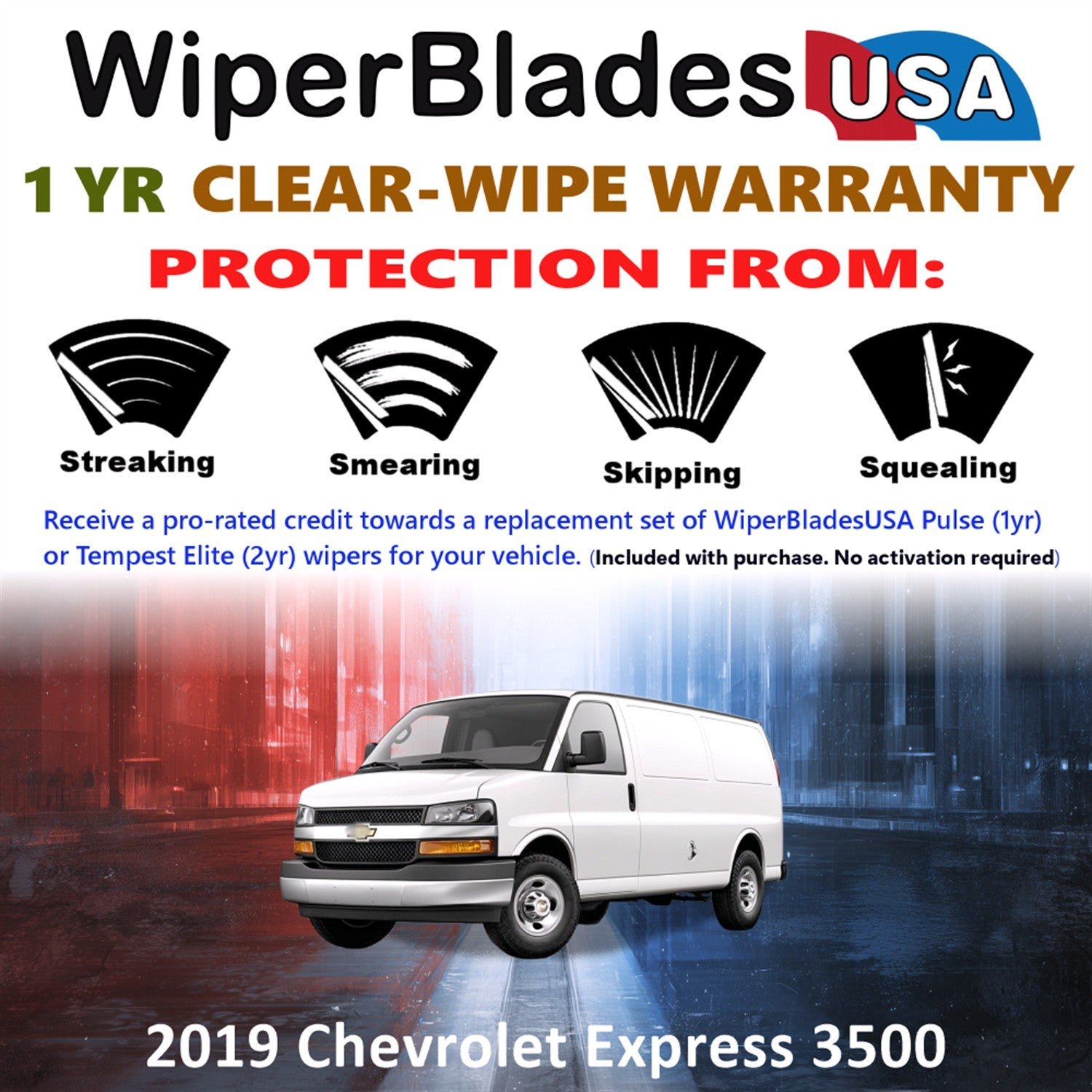 2019 Chevrolet Express 3500 Wiper Blades w/1yr Wear Warranty (Set of 2) Wipers - Image 2