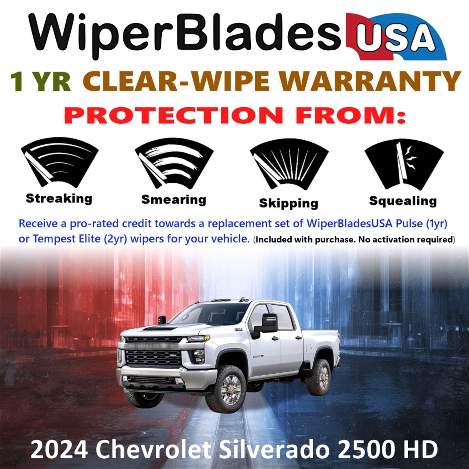 2024 Chevrolet Silverado 2500 HD Wiper Blades w/1yr Warranty (Set of 2) Wipers - Image 2