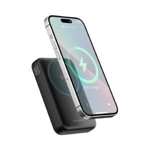 Techancy Power Bank Magnetico TF2786 10000mAh Carregamento Rapido Sem Fios 15W PD 20W Compativel com MagSafe Suporte Integrado Ecrã LED Preto