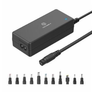 Techancy  Adaptador de energia universal TL7344 para laptops, com potência de 90W, 11 conectores e proteções contra sobrecorrente e sobretensão